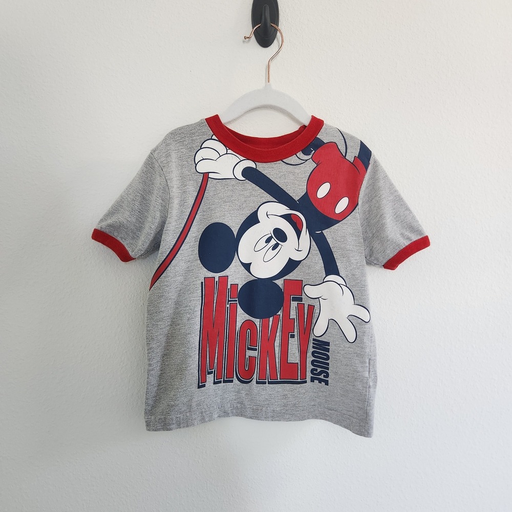 Disney Junior Mickey Mouse Gray Red‎ Ringer Graphic Tee Shirt 4T 24E0691MM